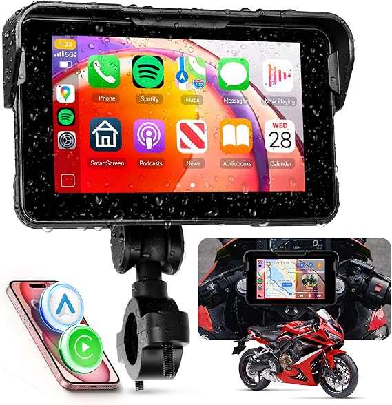 5 Inch Motorcycle Carplay Screen with Wireless CarPlay & Android Auto