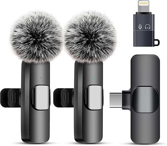 Wireless Microphone for iPhone iPad & Android – 2 Pack Mini Clip-On Mobile Microphone with Noise Cancellation, USB-C/Lightning – for TikTok, Youtube, Podcast, Live Streaming