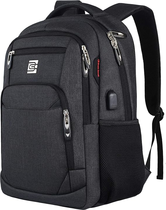 marcello Laptop Backpack with USB Charging&Headphone Port,Anti-Theft Business Backpack with Padded Shoulder Strap, Computer Rucksack for School/Work/Travel (Black, 15.6 inch)