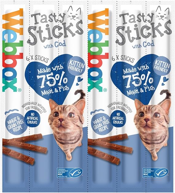 Webbox Cats Delight Tasty Sticks with Cod, 6 x 30g