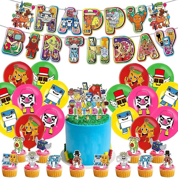 Steal a Brainrot Birthday Party Decorations Party Supplies - Happy Birthday Banner, Cupcake Toppers, Balloons for Game Party Decor