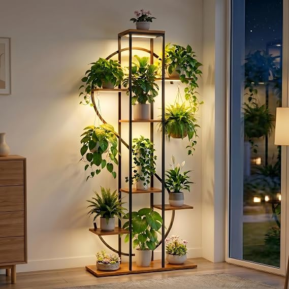 GoTiling Plant Stand with Grow Lights, 8-Tier Dollar-Shaped Shelf