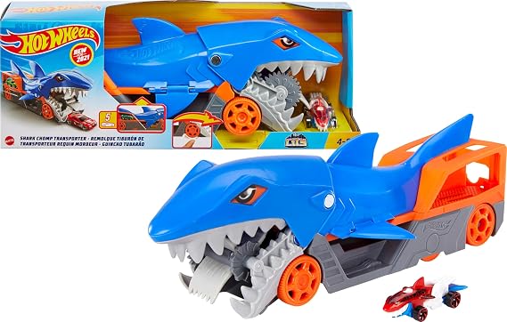 Hot Wheels Shark Chomp Transporter & Includes 1:64 Vehicle​​​