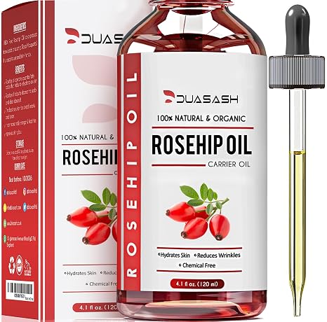 Rosehip Oil Organic Cold Pressed 120 ml 100% Pure Rosehip Oil Natural Unrefined Rosehip Seed Oil for Face Body Skin Hair Nails Wild Rose Oil Vegan Hexane-Free Anti-Ageing Anti-Wrinkle