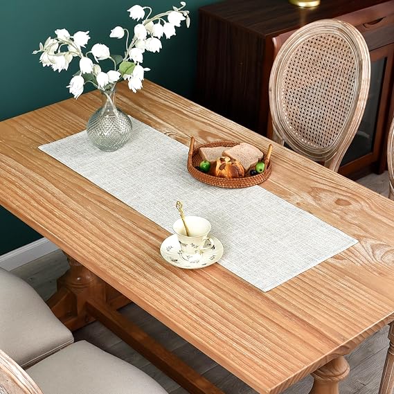 NEWISHER Reversible Double Layer Small Table Runner Faux Linen, 33x92 cm