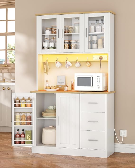 Hzuaneri Kitchen Cupboard with Countertop & 3 Drawers, Tall Kitchen Cabinet