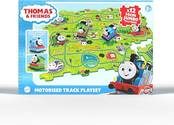 Thomas the Tank Engine Train Set with 12 Tiles, 50 Track Combinations & 2 Motorised Vehicles - Sensory Toys and STEM Learning Toy for 3+ Year Olds by Bladez Toyz - 12pc Motorised Track Playset