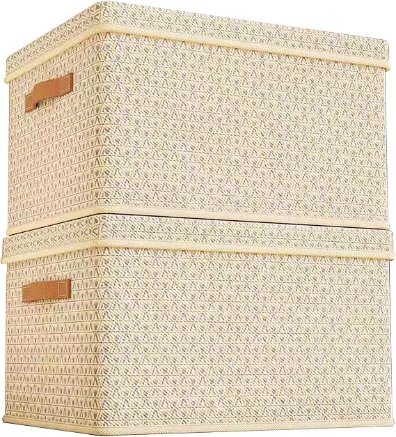 2 Pack Collapsible Storage Box, Large Capacity Storage Bins With Lids Clothes Organizer With Handle Kids Toy Storage Organizer, Storage Containers Compression For Moving(beige,small)