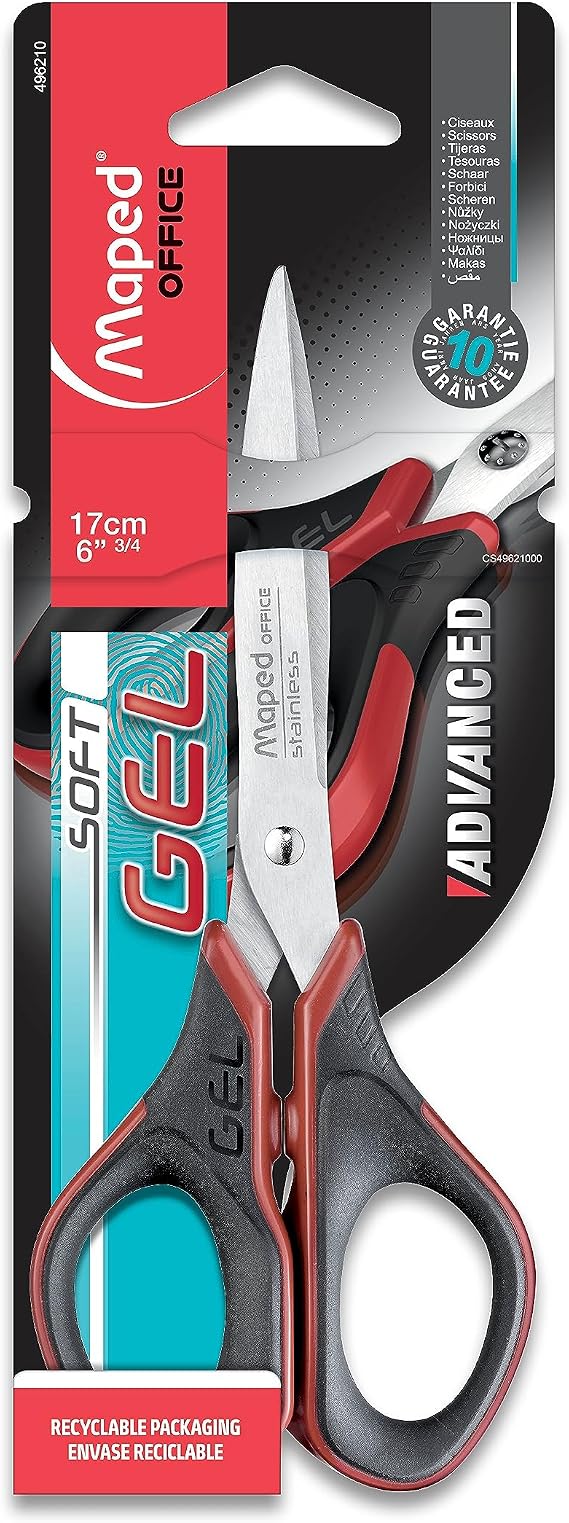 Maped - Office Scissors - Advanced Symmetrical Gel 17cm - Scissors with Molded Blades - Stainless Steel Blades and Rivets - Ergonomic Rings - Sharp Tip