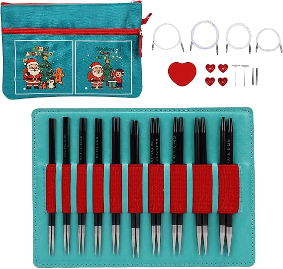 Oreilet 10 Pairs Interchangeable Circular Knitting Needles Set, Knitting Needles Sizes 2.75-6mm, 4.72in Length, with Case, 4 Cables for Socks Blankets Cushions Accessories