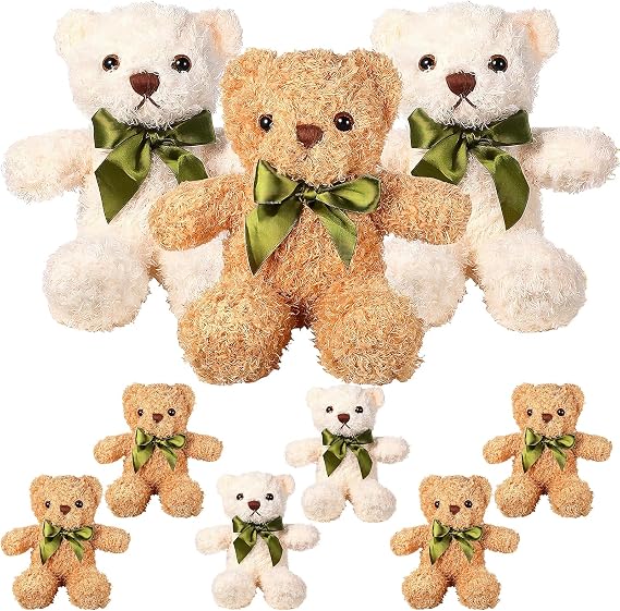 LYCN 9 Pack Teddy Bears Bulk, 25cm/10inch Small Cute Plush Toy, White&Brown