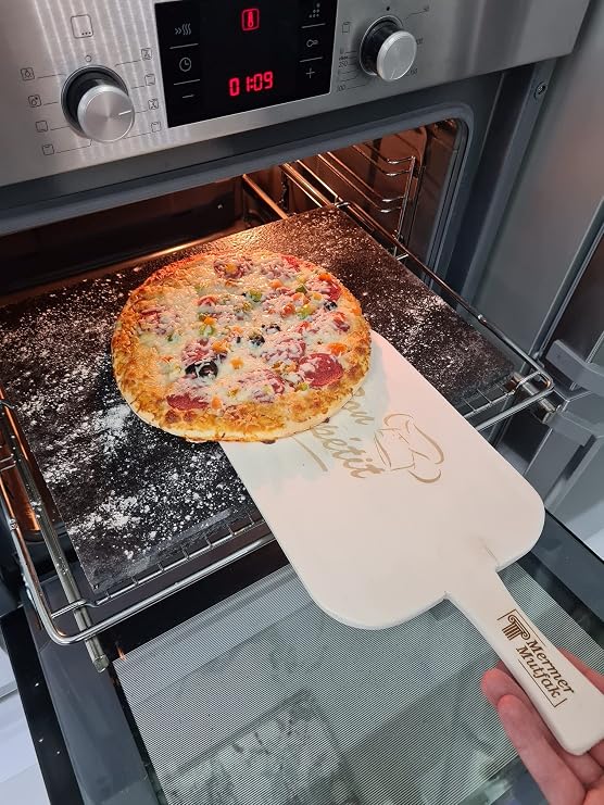 Doğal Bazalt Fırın Taşı Seti “Tam Fırın Boyutu (30x40cm) ve Ahşap Fırın Küreği” (Pizza,Ekmek Taşı)