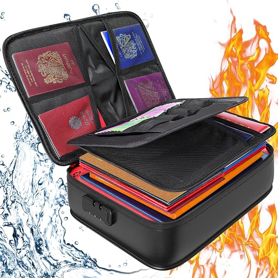 QNIGLO Fireproof Document Box with Lock 5-Layer File Folder for Passports