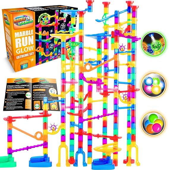 Marble Genius 300 Piece Glow Marble Race Track & STEM Toys for Ages 4+