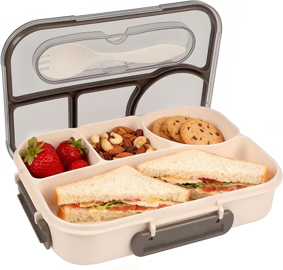 Bento Lunch Box with Fork, 4 Compartment Reusable Snack Containers