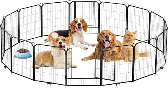 Foldable Heavy Duty Dog Playpen – 24-40" Height, Anti-Rust Metal Pet Fence with Secure Door, Portable Indoor/Outdoor Dogs Pen Enclosure for Yard/Garden/RV/Camping, Easy Assembly for All Pets