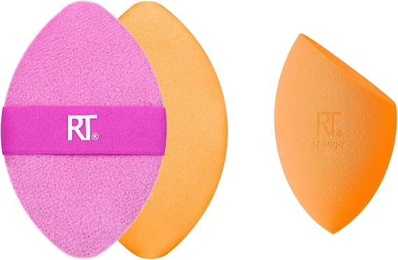 Real Techniques Miracle Ten Sünger + Miracle 2'si 1 Arada Pudra Pufu, Makyaj Karıştırma Süngeri ve Çift Taraflı Pudra Pufu, Sıvılar, Kremler ve Tozlar İçin, Vegan ve Lateks İçermez, 2 Adet