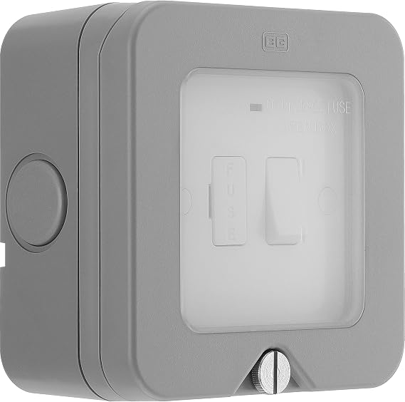 BG Electrical Outdoor Switched Fused Connection Unit with LED Power Indicator, Weatherproof Fused Spur Switch, Grey, 13A, IP66 Rated, WP53