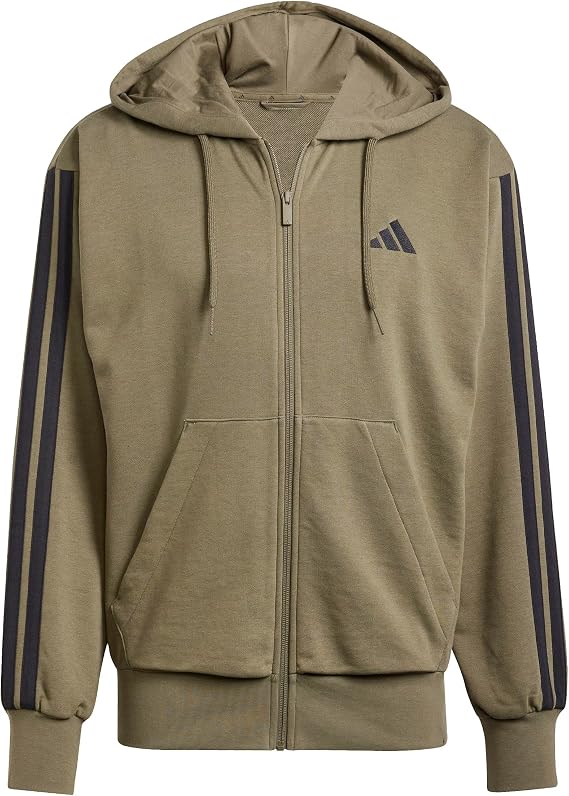 adidas Men's Essential Three Stripes French Terry Fullzip Hoodie Hooded Sweatshirt