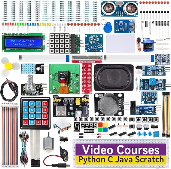 SunFounder Ultimate Starter Kit for Raspberry Pi 5 4B 3B+ 400, Python C Java Scratch Node.js, Online Detailed Manual, 161 Learning Lessons, 337 Items Camera Module, Speaker, I2C LCD, etc. *Raspberry