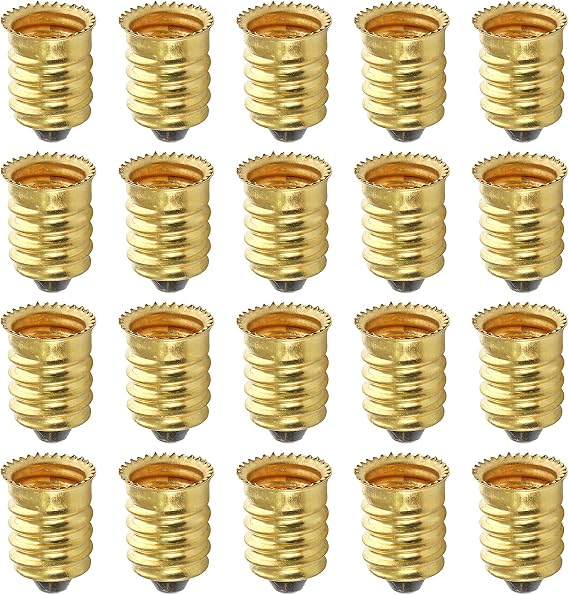 20pcs E14 to E12 Socket Adapter, E14 to E12 Converter, Golden European Base to Candelabra Socket Reducer Adapter