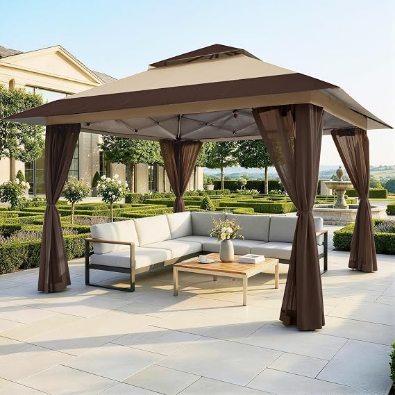 CROWN SHADES 4m x 4m Pop-Up Gazebo, Garden Shelter with Mesh Sides