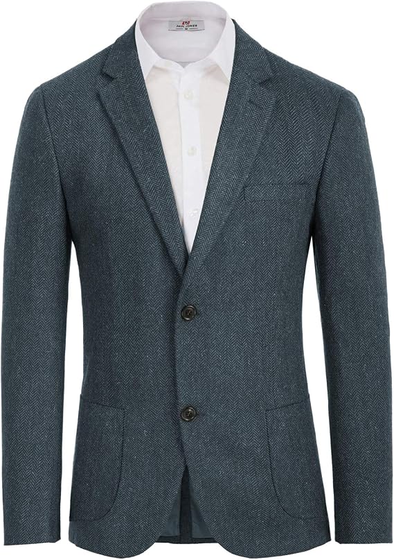 Men's Solid Colour Blazer Jacket, Tailored Wool Blend Blazer, 2 Buttons Sports Coat