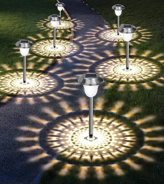 4 Pack Bright Solar Lights Outdoor Garden IP65 Waterproof,Full Stainless Steel Made Solar Stake Lights,Dusk to Dawn Up to 12 Hrs,Auto On/Off Solar Powered Landscape Lights for Walkway Patio Yard [Energy Class G]