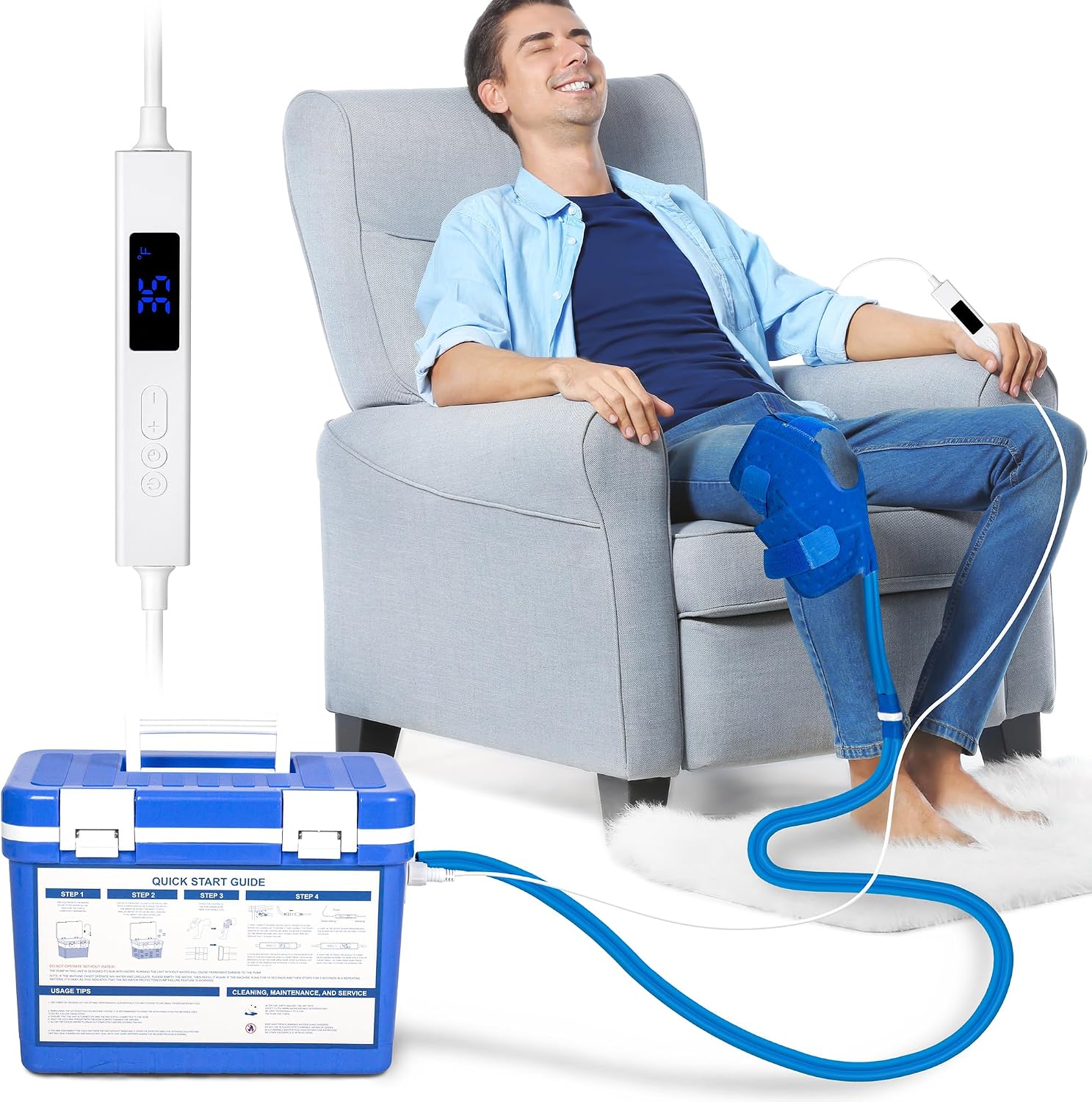 Cold Therapy Machine Ice System for Knee Post-operative Cryotherapy with Digital Timer and Adjustable Flow Speed Replacement Equipment for Recovery