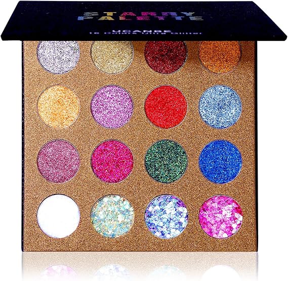 UCANBE Professional Glitter Eyeshadow Palette, 16 Glitter Colors, High Color, Sparkling Eyeshadow Powder, Makeup Palette, High Pigment, Cosmetics, Fashionable