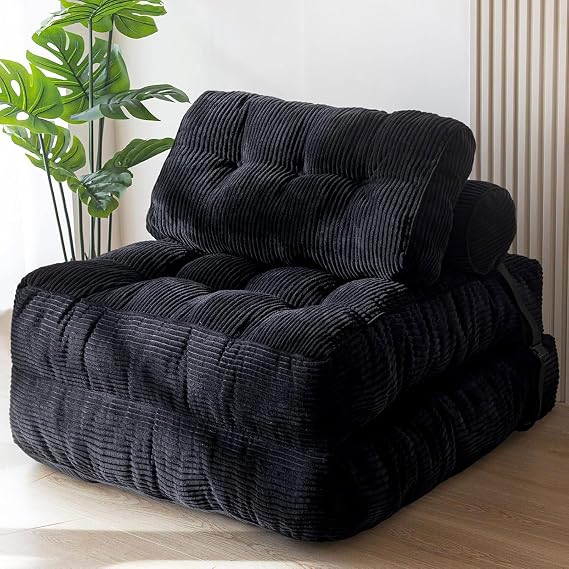 Folding Sofa Bed Convertible Sleeper Chair with Pillow Foldable Mattress with Back Support Portable Fold Out Chair Bed Comfy Floor Sofa Lounge for Living Room Bedroom Bean Bag Couch Grey