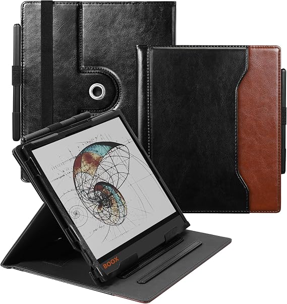 E NET-CASE Case for 10.3" Boox Note Air 5 C (2025)/ Note Air4 C (2024)/ Note Air3 C/ Air3 B/W (2023), 360 Degree Rotating Stand Cover with Pen Holder/Hand Strap, Auto Sleep/Wake (Black & Brown)