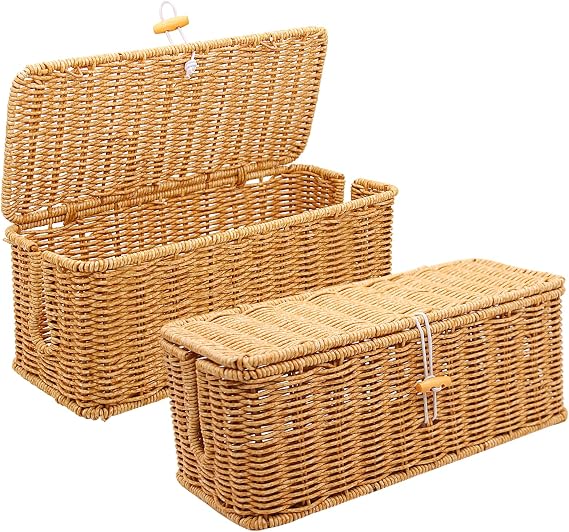 Cable Management Box, 2 Pack Handmade Imitation Rattan Cable Tidy Box