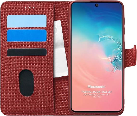 Microsonic Samsung Galaxy S10 Lite için Kılıf Fabric Book Wallet Kırmızı [Galaxy S10 Lite ile Uyumlu Kılıf - Kırmızı]
