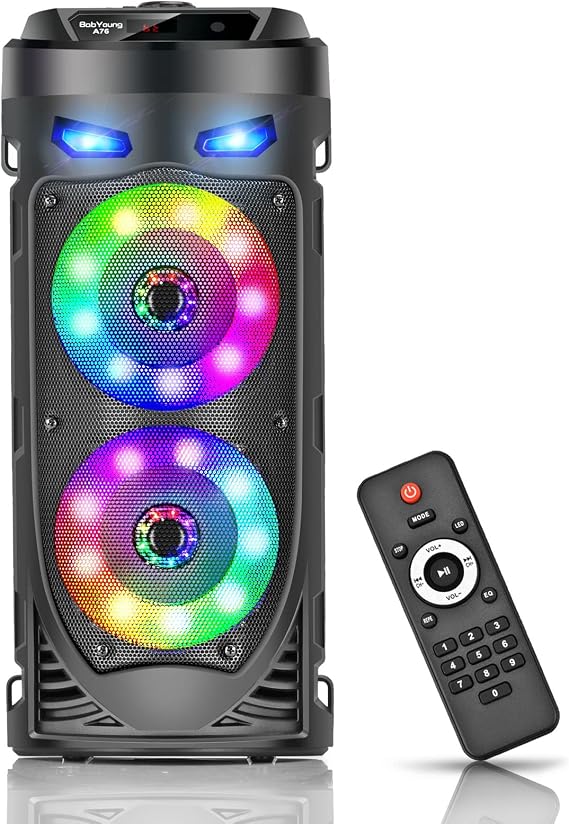 Portable Bluetooth Speaker, 30W Wireless Speaker with Double 4'' Full range Stereo Sound, Mixed Color LED Lights, Remote, Supports EQ, TWS, USB, TF, AUX, Loud for Travel, Home, Party(1 Pcs)