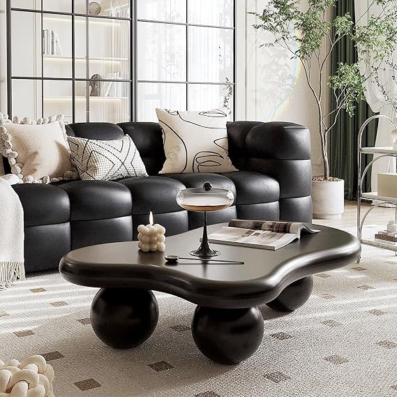 Modern Cloud Coffee Table Cute Irregular Coffee Tables Small for Living Room White Tea Table Center Table with 3 ball Legs for Bedroom Home Office Easy Assembly