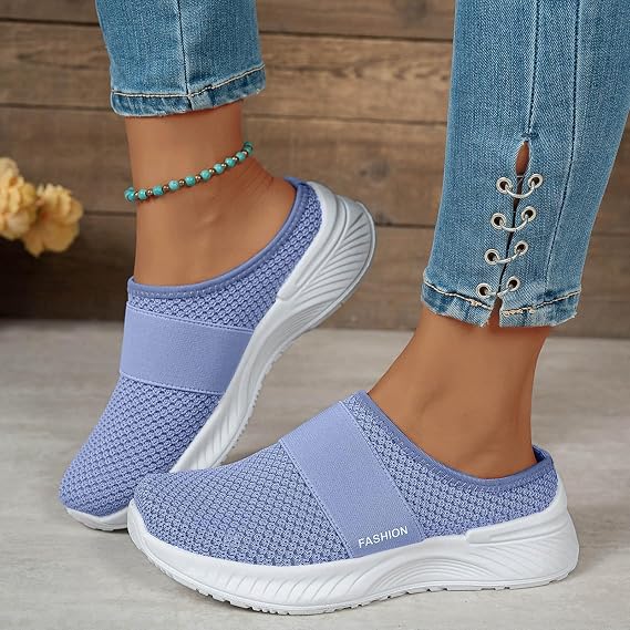 Backless Trainers,Orthopedic Shoes,Mules Shoes for Women,Air Cushion Slip-On Walking Shoes with Extra Wide Toe Box,Fashionable Mesh Breathable Soft Soled Open Heeled Sports Commuting Casual Shoes