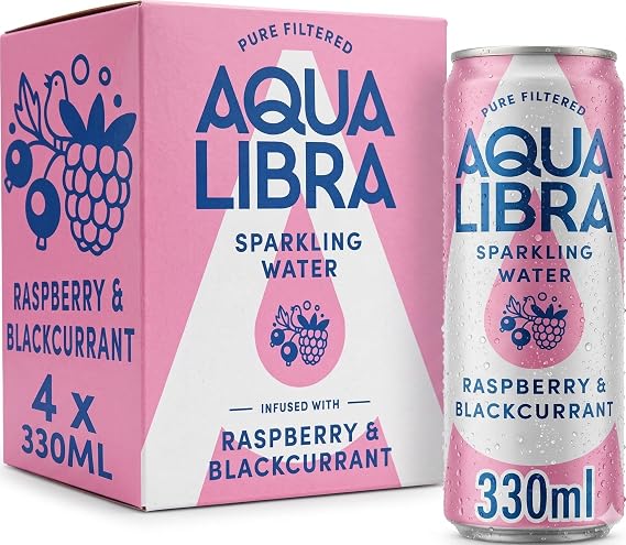 Aqua Libra Sparkling Water Raspberry & Blackcurrant 330ml (Pack of 4 Cans)
