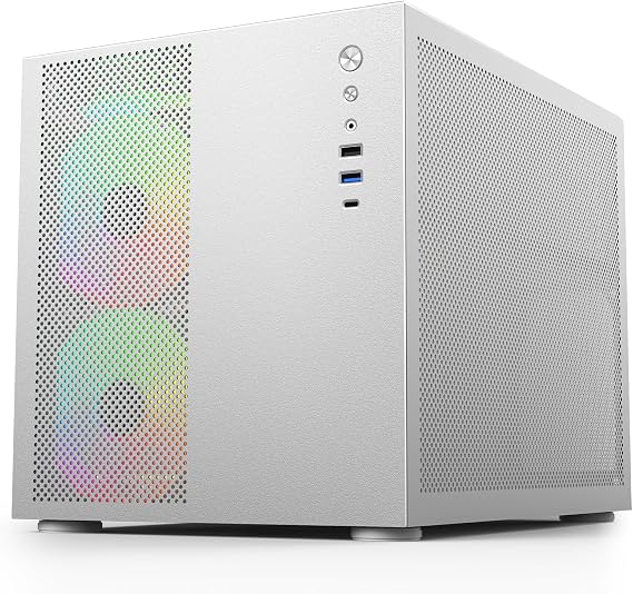 iONZ KZ-33T Mesh Vault - Elite PC Gaming Case, Dual Chamber Mid Tower M/ATX - Front I/O USB Type-C with Anodised Aluminium - includes 5 ARGB PWM Fans | Silver