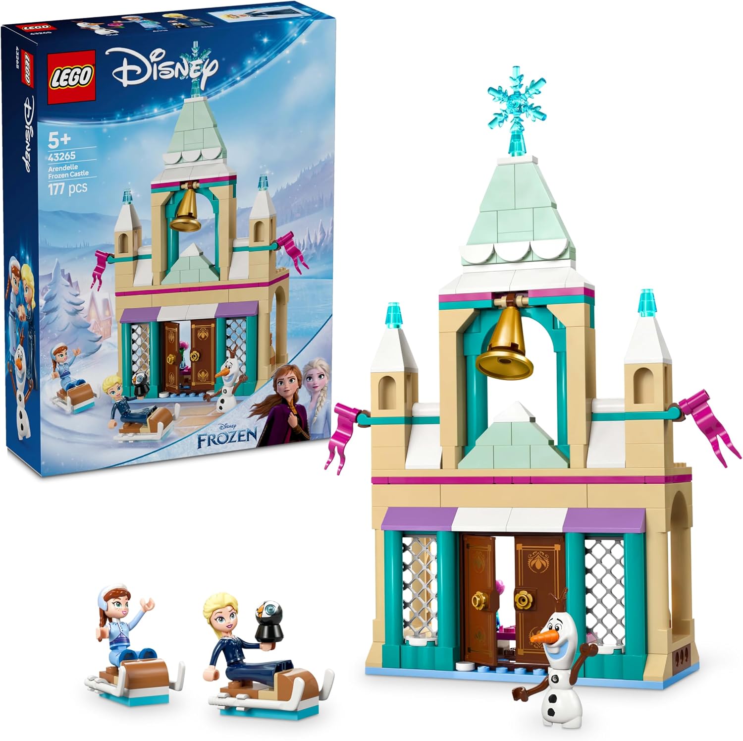 LEGO chron Disney Frozen Arendelle Frozen Castle Toy Making Set with Mini Elsa Doll for Kids Ages 43265-5 and Over, Birthday Gift 177 Pieces