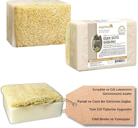 Doğal Kabak Lifli Eşek Sütü Sabunu 120 Gr Tüm Cilt Tipleri İçin Kırışıklık ve Yaşlanma Karşıtı B ve E Vitaminli