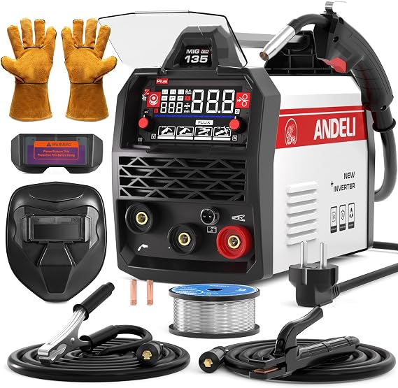 ANDELI 135A 4 in 1 Welder - Gas Free MIG with PULSE 230V Complete Kit