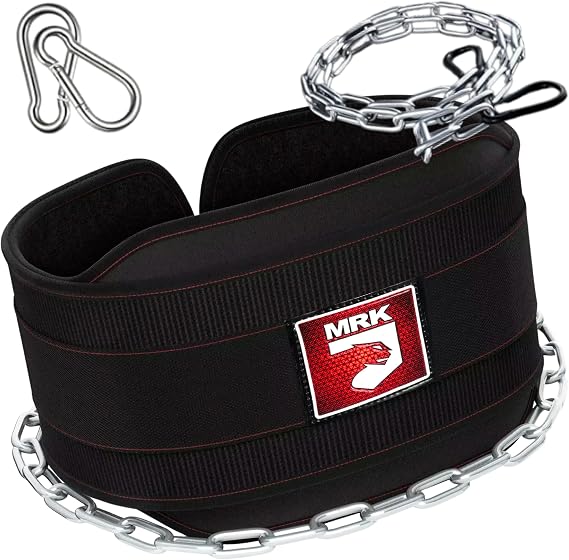 MRK Premium Dip Belt with Extended 36" Adjustable Chain - 350lbs Weight Capacity, 6" Padded Back Support Durable Polypropylene for Weightlifting Pull-Ups Gym Training Bodybuilding - Men & Women