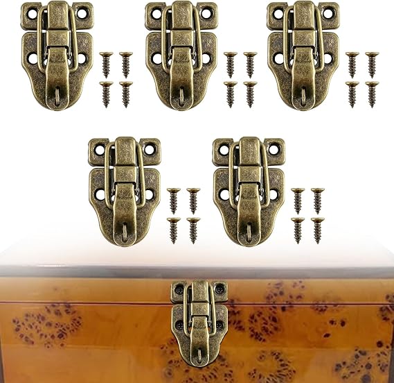5 Pack Retro Style Toggle Latch Antique Metal Box Buckle for Tool Boxes Jewelry Boxes Handicraft Boxes Medicine Boxes Cosmetic Boxes Toggle Catch Latch with Mounting Screws for Home Office