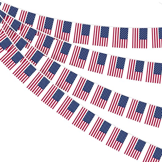 AhfuLife American USA Flag Bunting 30pcs Flags for 4th July Decorations, 10m Double Sided America Bunting for Memorial Day Independence Day Veterans Day Party Decorations (America, 14 x 21 cm - 1 Pcs)