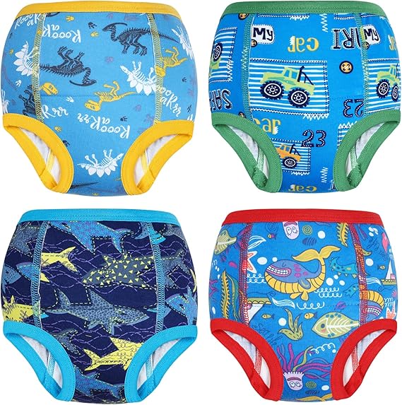 FLYISH DIRECT Training Pants Boys, Potty Training Pants 100% Cotton Toilet Baby Training Underwear, 4 Packs