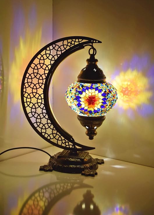 Türk Mozaik Masa Lambası Hilal,Osmanlı Abajur Otantik Lamba, Mozaik Masa Lambası, Model2