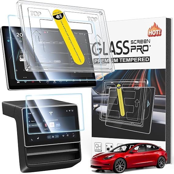 Screen Protector Compatible with Tesla Model Y Juniper 2025 & Model 3 (2024-2026), Scratch-Resistant, Anti-Fingerprint, 15.4 Inch + 8 Inch Screen Protector Front and Rear 9H Glass Screen