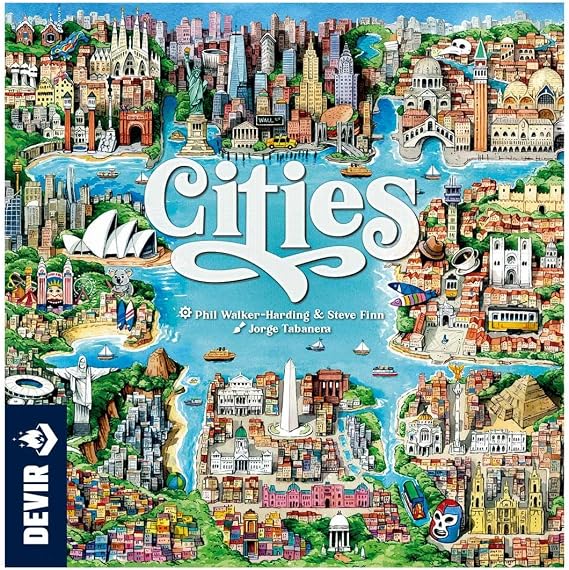 Thames & Kosmos -DEVIR- Cities- Action and Resource City-Building Game - Competitive and Strategic Board Games for Adults and Kids - 2 to 4 Players, For Ages 10+