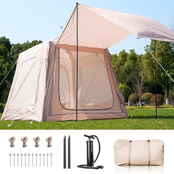 Inflatable Camping Tent, Waterproof Oxford Fabric, 4 Seasons Outdoor Glamping Tent for Camping